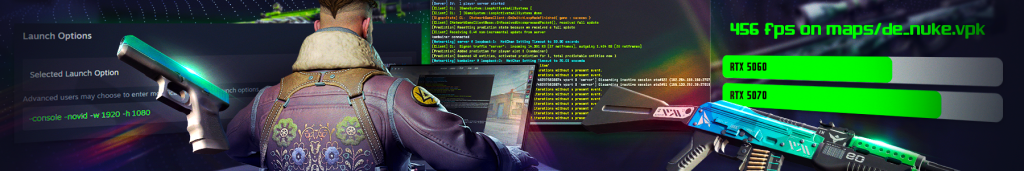 Best CS2 Launch Options guide showing recommended launch commands, FPS benchmark comparison, and improved Counter-Strike 2 performance settings.