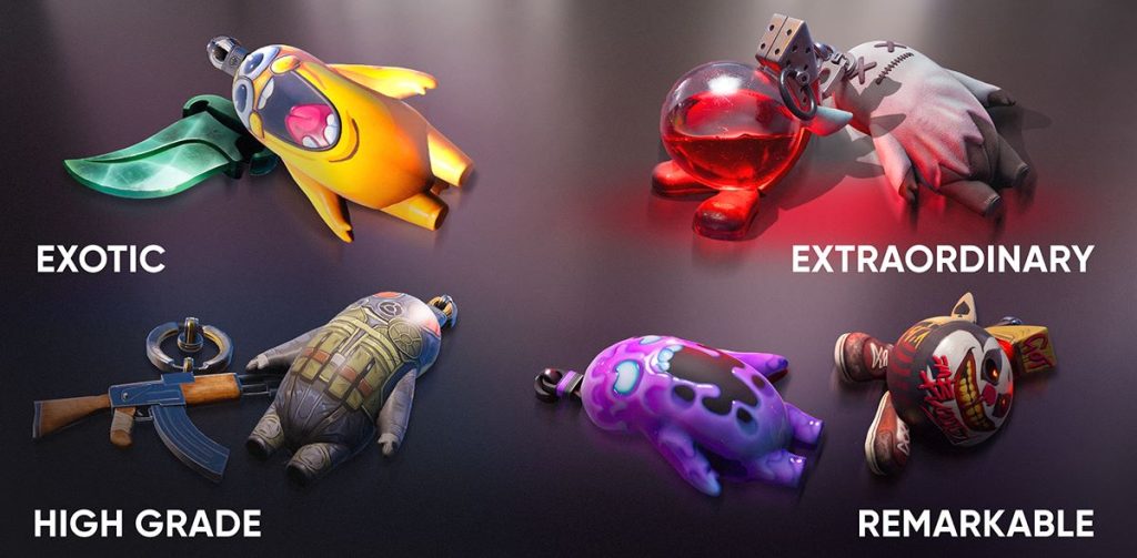 CS2 charms and CS2 keychains by rarity, from High Grade to Extraordinary